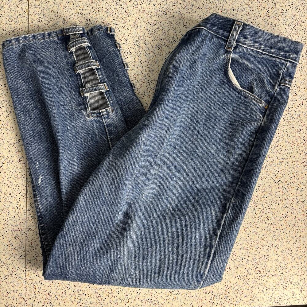 Vintage 80’s Carbon Copies Blue Denim Jeans 16.5 High Waist Taper Leg Cut Out